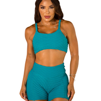 CONJUNTO SHORT BROCADO VERDE JADE (empina)