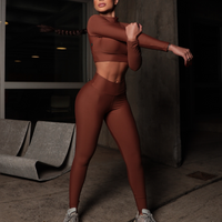 CONJUNTO CROPPED MANGA MARROM ( normal )