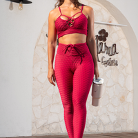 CONJUNTO X BROCADO CEREJA LEGGING (empina)