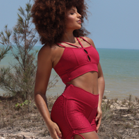 CONJUNTO SHORT JACQUARD CEREJA P (empina)
