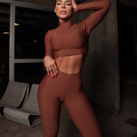 CONJUNTO CROPPED MANGA MARROM ( normal )