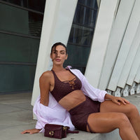 CONJUNTO SHORT BROCADO SHINE MARROM (normal)