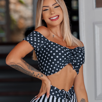TOP CIGANINHA BOLINHAS PRETO BRANCO