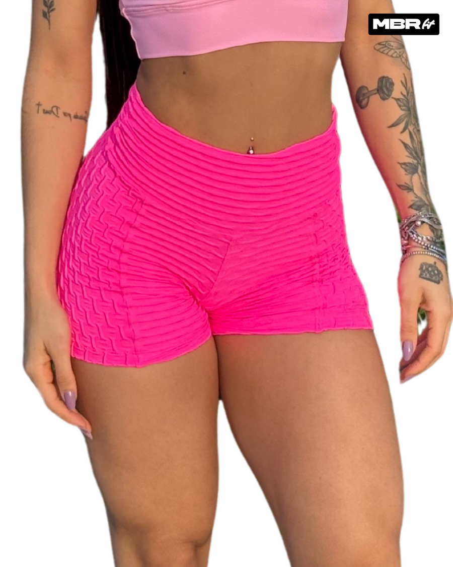 SHORT MEIA COXA BROCADO ROSA NEÓN (empina)