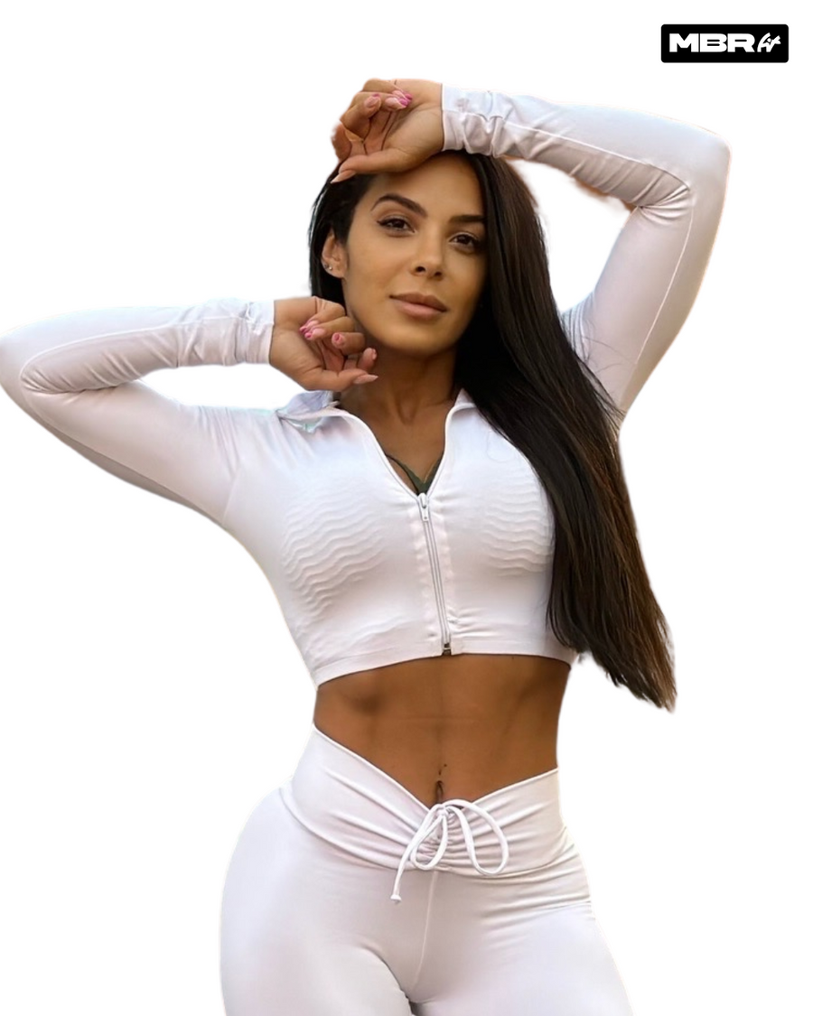 CASACO CURTO ZÍPER BRANCO LISO