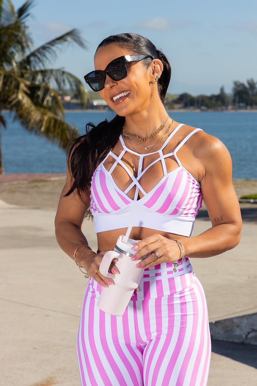 Conjunto Legging Listras Rosa