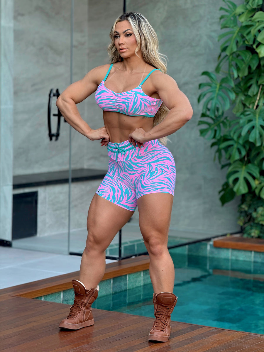 CONJUNTO SHORT TIGRE AZUL E ROSA (empina)