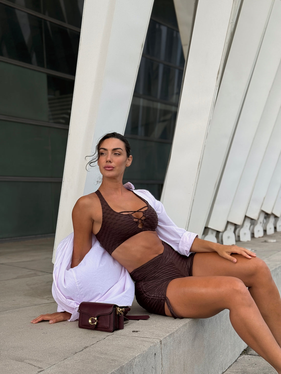 CONJUNTO SHORT BROCADO SHINE MARROM (normal)