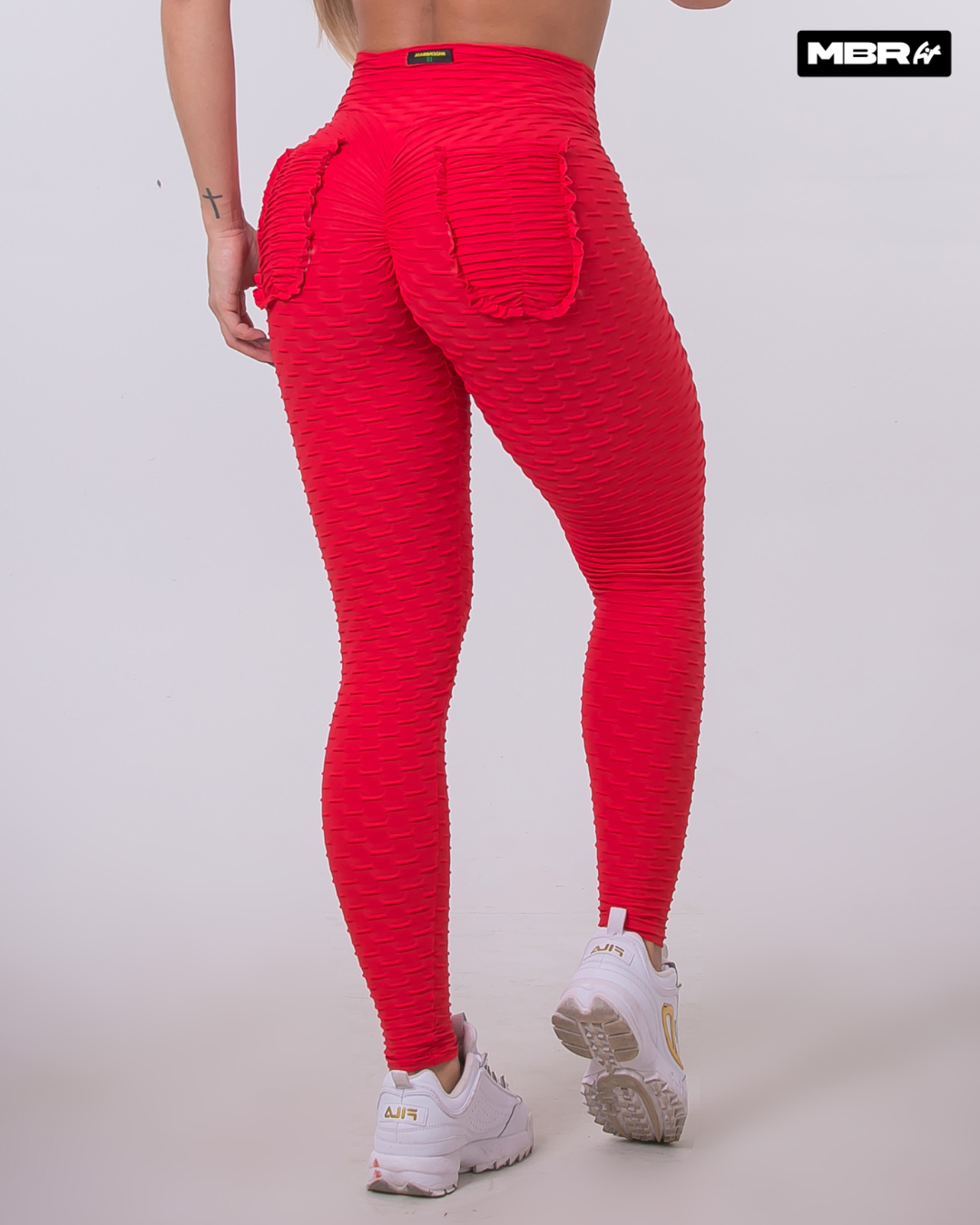 Conjunto Legging Coração Cós Alto Brocada Vermelha